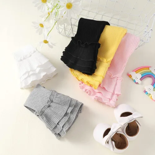 Vista 6 de Unikaka Pantalones elásticos acampanados para niña pequeña y bebé con pantalones de vellón con volantes y leggings, paquete de 5