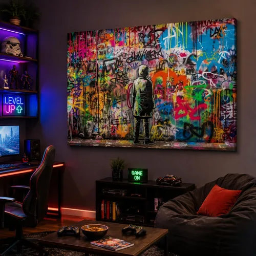Vista 41 de ANRUOXI Arte de Pared de Graffiti, Impresión de Lienzo de Astronauta Espacial de Graffiti para Decoración de Pared, Impresiones de Arte Modernas
