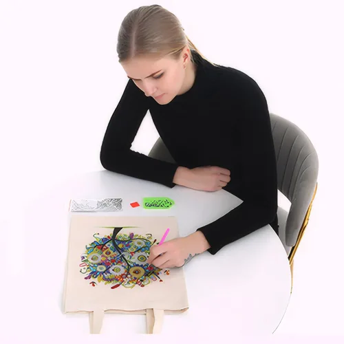 Vista 2 de 5D Art Craft Diamond Painting Shopping Canvas Tote Bag Handwork Organizar Bolso Regalo para Mujeres Mamá Hija