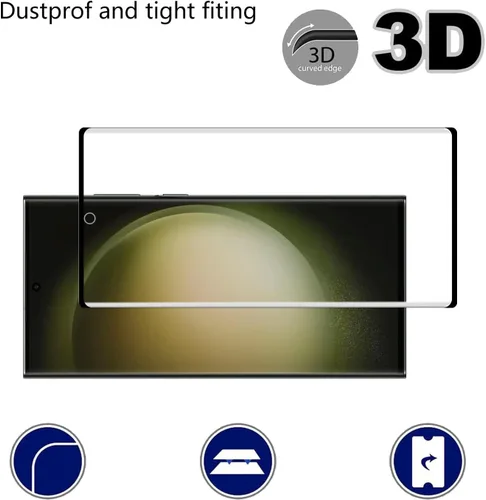 Vista 6 de Protector de pantalla de vidrio templado para Samsung Galaxy S23 Ultra 5G, curvado 3D, dureza 9H, antiarañazos, transparente HD, compatible