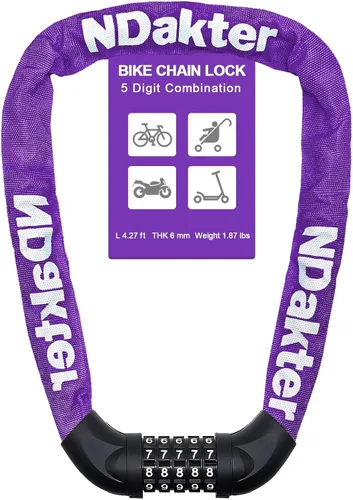 Vista 53 de NDakter Cerradura de cadena para bicicleta, combinación de 5 dígitos, resistente, antirrobo, cerradura de bicicleta de seguridad