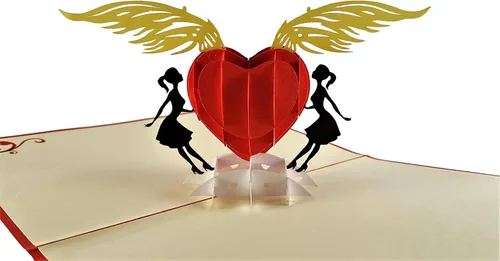 Vista 8 de iGifts And Cards Tarjeta emergente de corazón lesbiana 3D – Escultura de amor es amor para el mes del orgullo, salir y día de San Valentín – Regalo