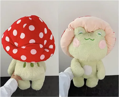 Vista 5 de Peluche de Rana Lindo Sombrero de Hongo Animales de Peluche Juguetes de Peluche Kawaii Cojín Decorativo Decoración del Hogar y Habitación Regalo