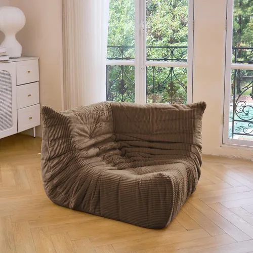 Vista 19 de N&V Fireside - Silla esquinera sin brazos, sofá de piso de pana suave de alta calidad, sofá de espuma para sala de estar, dormitorio y oficina Beige