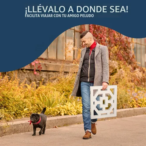 Vista 6 de Puerta independiente para perros, valla de madera decorativa expandible para perros pequeños a medianos, barrera para escaleras, puertas y pasillos