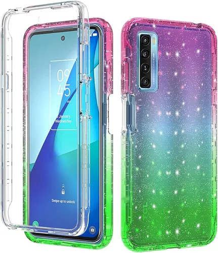 Vista 5 de Funda de cuerpo completo diseñada para TCL 20S con purpurina, protector de pantalla integrado, absorción de golpes, antiarañazos, resistente
