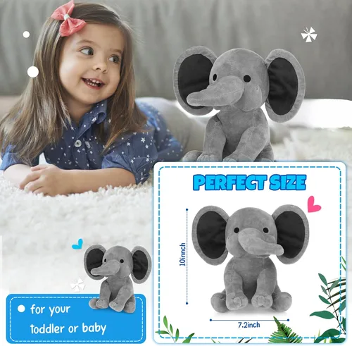 Vista 7 de 6 juguetes de peluche de elefante para fiesta de baby shower, color gris