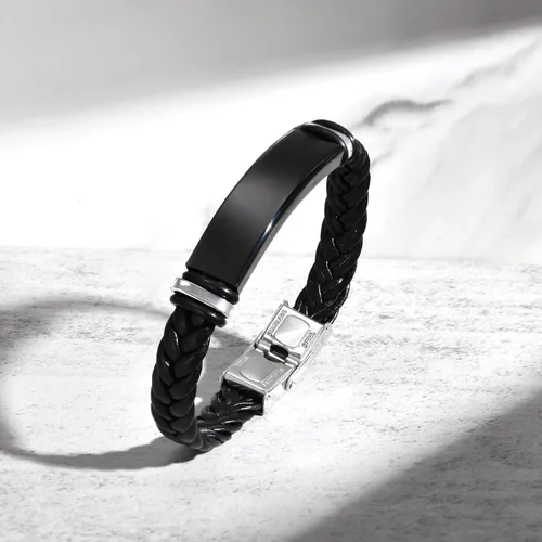 Vista 5 de MEALGUET Pulsera de cuero personalizada para hombres regalo para el día de San Valentín para hombres, pulsera de cuero trenzado grabada con nombre