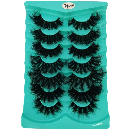 Vista 6 de 6 pares de pestañas postizas de ojo de gato, esponjosas pestañas de visón sintético 8D, pestañas dramáticas largas y gruesas (7 pares-BHZ01)