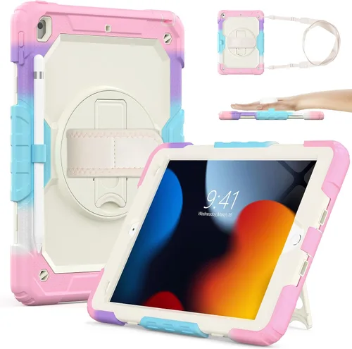 Vista 11 de SIBEITU Funda compatible con iPad de 9ª/8ª/7ª generación con protector de pantalla para bolígrafo, funda para iPad de 10.2 pulgadas, funda