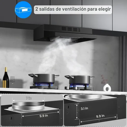 Vista 3 de SNDOAS Campana extractora negra de 24 pulgadas, Campana extractora sin conductos para debajo del gabinete, Campana extractora de cocina de acero