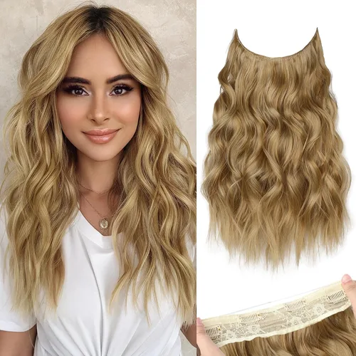 Vista 60 de KooKaStyle - Extensiones de cabello con hilo invisible, diadema transparente, ajustables, 4 clips fijadores, cabello largo y ondulado de 12