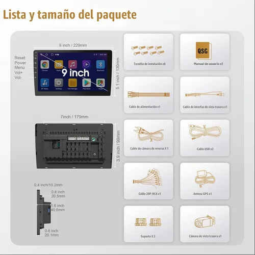 Vista 8 de Huadio - Estéreo universal de 9 pulgadas con Apple CarPlay inalámbrico y Android Auto, pantalla táctil Android 13, 2GB+64GB, pantalla CarPlay