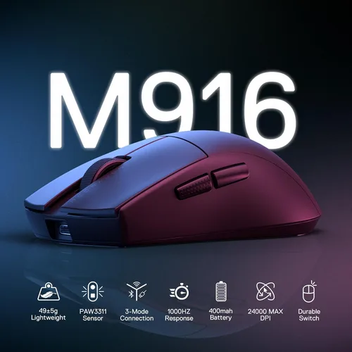 Vista 2 de Redragon M916 STD - Ratón inalámbrico para juegos de 3 modos, 49G ultra ligero 24K DPI ratones con agarre natural ergonómico, botones programables