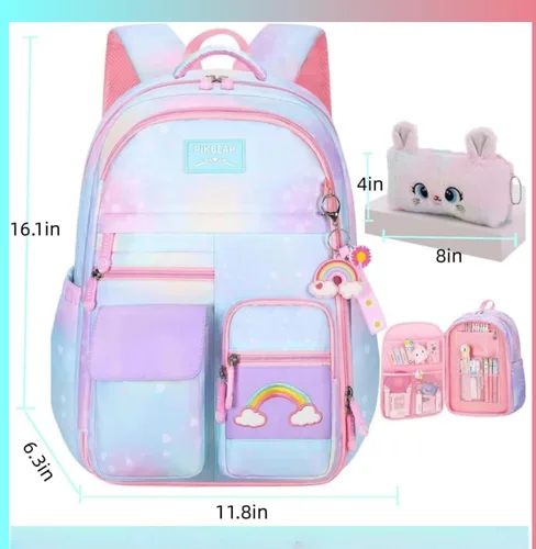 Vista 2 de Mochila de unicornio para niñas, mochilas para niña, Mochila azul-02