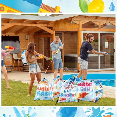 Vista 5 de Paterr Mochila con cordón para fiesta de pistola de agua, 12 unidades, para niños, fiesta en la piscina, bolsa de cincha, bolsas de cordón