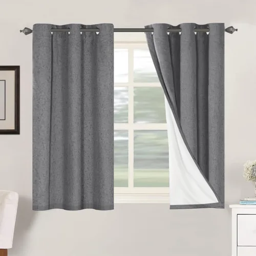 Vista 239 de H.VERSAILTEX Cortinas 100% opacas con aislamiento térmico, texturizadas, de lino, con bloqueo completo de calor y luz, para sala de estar y Negro