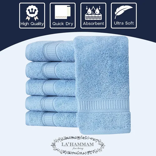 Vista 2 de LA HAMMAM - Paquete de 6 toallas de mano de 16 x 28 pulgadas de algodón turco para baño, cara, hotel, gimnasio y spa Extra suave al tacto, secado
