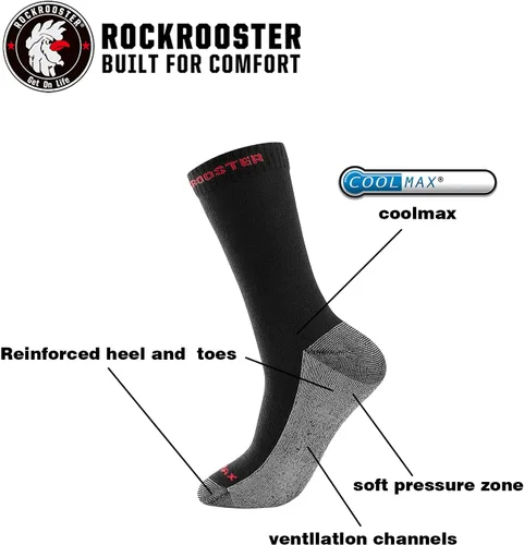 Vista 8 de ROCKROOSTER COOLMAX - Calcetines deportivos con control de humedad, duraderos y transpirables (paquete de 9)