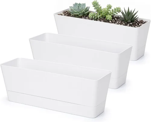 Vista 13 de GREANER - Maceta con bandeja para hierbas, 1 unidad, 12 x 3.8 pulgadas, caja rectangular para ventana, para flores o suculentas en interiores