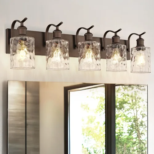 Vista 23 de Lámpara de tocador de baño de 3 luces, aplique de pared de níquel cepillado, lámpara de baño moderna con vidrio transparente, VL01BN-3 Níquel