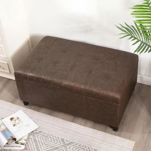 Vista 14 de Joveco Banco Otomán de Almacenamiento, 33 Pulgadas de Cuero Sintético Rectangular con Capitoné, Taburete para los Pies al Pie de la Cama