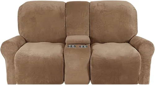 Vista 34 de Aedlcal Fundas para sofá reclinable, 10 piezas, fundas de sofá reclinable de felpa de terciopelo con consola central, con bolsillo lateral