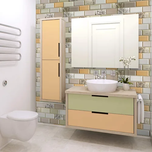 Vista 2 de Dundee Deco PG7041 - Flores de ladrillo sintético blanco, beige, verde, naranja, 3.2 x 1.6 pies, panel de pared 3D de PVC, decoración de paneles