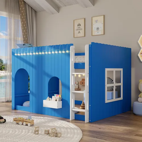 Vista 20 de Playhouse Wood Twin Size Loft Bed with Storage Staircase, Desk, Shelves