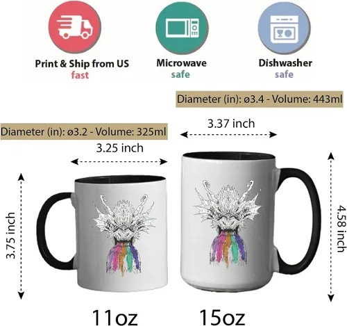 Vista 5 de Dragon Roaring Rainbow Gift for Fantasy Fans with Rainbow Dripping From Its Mouth 11oz 15oz Inner Color Accent Mug