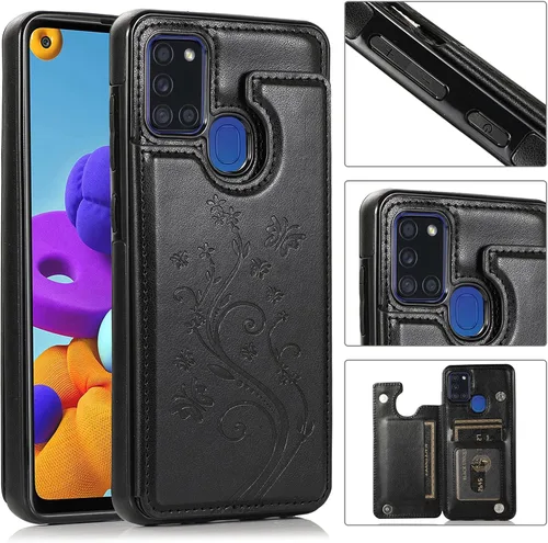 Vista 3 de Asuwish Funda de teléfono para Samsung Galaxy A21S con protector de pantalla de vidrio templado y tarjetero con soporte para tarjetero, accesorios