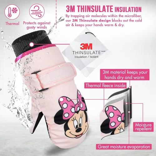 Vista 2 de Disney Guantes de Mickey Mouse para niños de 2 a 4 años, guantes impermeables para niños pequeños, guantes de nieve de Mickey para niños, guantes