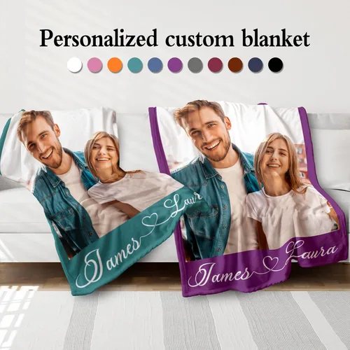 Vista 2 de Gowelly Manta personalizada con texto fotográfico, manta personalizada con imágenes para adultos, regalos de aniversario personalizados
