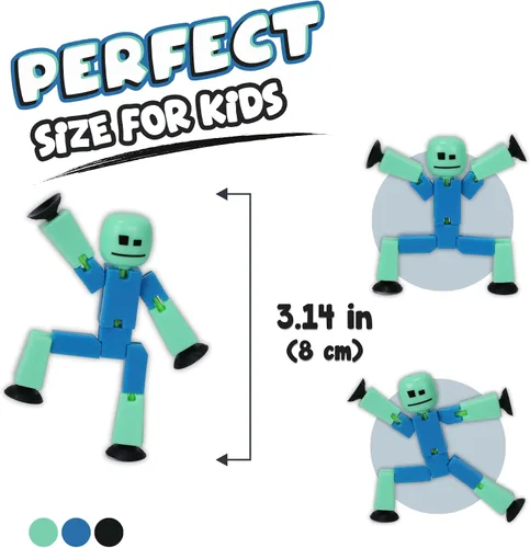 Vista 4 de STIKBOT Zing Zanimation What The Bot - Juego de figuras de acción especiales y animación, incluye 3, 1 trípode para teléfono móvil y escenario 2
