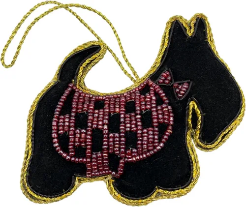 Vista 9 de Adorno de Navidad adornado con corazón verde, bordado Zari Zardozi dorado con cuentas y perlas de imitación, bolsa de presentación