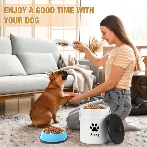 Vista 4 de DoubleFill Juego de 2 recipientes de metal extra grandes de almacenamiento de alimentos para perros, 23 + 10 libras, tarros herméticos