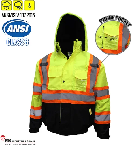 Vista 5 de New York Hi-Viz Workwear WJX70 - Chaqueta de seguridad para hombre, ANSI Clase 3, alta visibilidad, patrón en X, impermeable