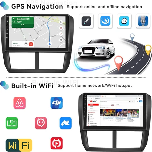 Vista 4 de Estéreo de coche 2G+64G para Subaru Forester Impreza WRX 2008-2012 inalámbrico CarPlay Android Auto Bluetooth, EQ Android 13 9 pulgadas HD pantalla
