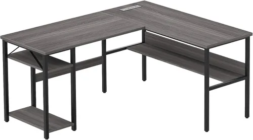 Vista 9 de Unikito - Escritorio reversible en forma de L con tomas de corriente mágicas y puertos de carga USB, escritorio de esquina robusto para computadora