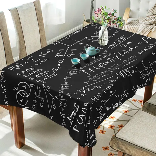 Vista 4 de YETTASBIN Mantel cuadrado creativo negro matemático, impermeable, resistente a las manchas, a las arrugas, lavable, de poliéster, para picnic, cena