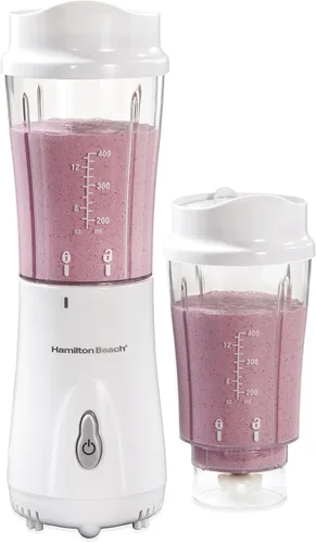 Vista 2 de Hamilton Beach Licuadora portátil para batidos y batidos con taza de viaje y tapa sin BPA de 14 onzas y licuadora portátil para batidos y batidos