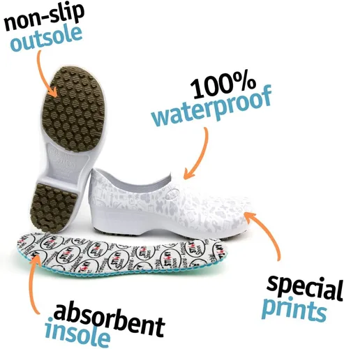 Vista 6 de Sticky Zapatos de enfermería coloridos estampados - Zapatos profesionales para mujer - Enfermeras veterinarias CNA LPN RN - Impermeable