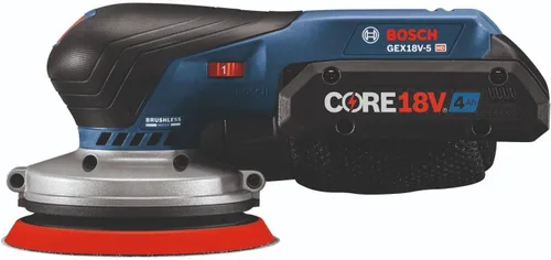 Vista 4 de BOSCH GEX18V-5B15 18V Kit de lijadora orbital aleatoria sin escobillas de 5 pulgadas con (1) batería de alimentación avanzada CORE18V 4 Ah