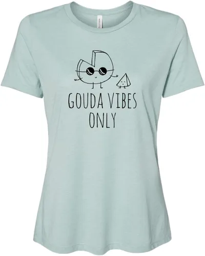 Vista 6 de Cute Women's Screen Printed Crew Neck Tee, Shirts With Sayings, Dusty Blue or Olive
