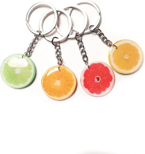 Vista 6 de Fruit Keychain Handmade Orange Slice Handbag Charm Grapefruit Citrus Keyring Lime Bright Summer Vegeterian Gift Idea Pamelo Polymer Clay Key Chain