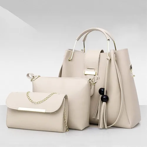 Vista 2 de Juego de 3 bolsas de mano y cartera para mujer, bolsos de hombro, bolsos de mano, bolsos con flecos