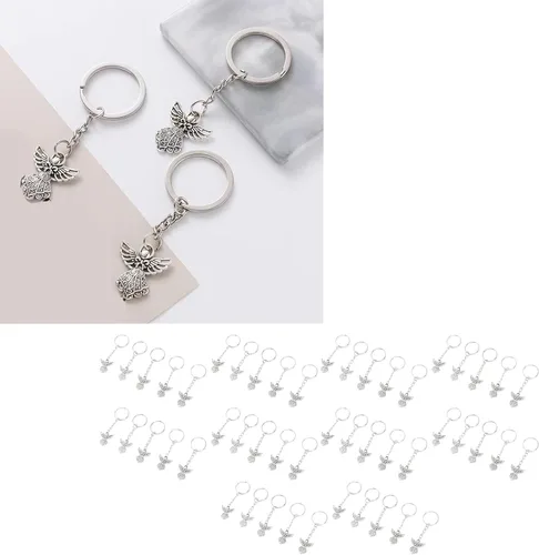 Vista 4 de TOPINCN 50Pcs Angel Pendant Keychain, Vintage Angel Charm Keychain Zinc Alloy Auspicious Meaning Guardian Angel Keyfor Women Girls Baby Baptism