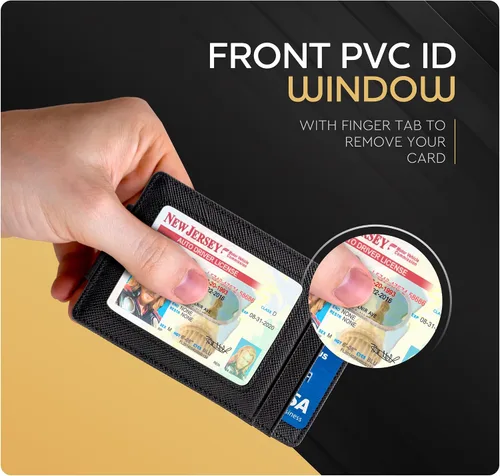 Vista 12 de Billetera de cuero con clip para dinero, bolsillo frontal delgado, bloqueo RFID con imán súper fuerte