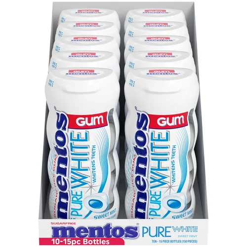 Vista 4 de Mentos Goma de mascar blanca pura sin azúcar, menta dulce, botella de 15