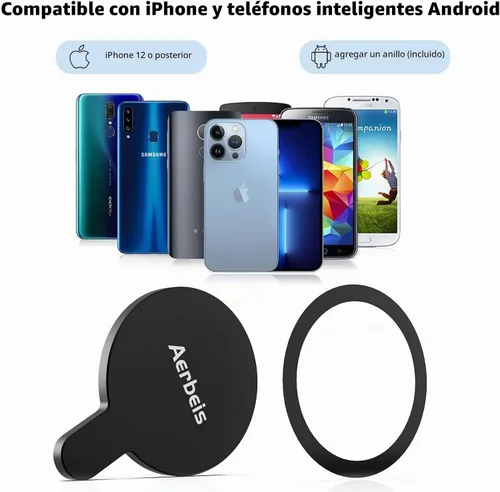 Vista 5 de Soporte de anillo magnético para DJI Osmo Mobile 8P 8 7P 7 6 SE OM 5 4 Negro